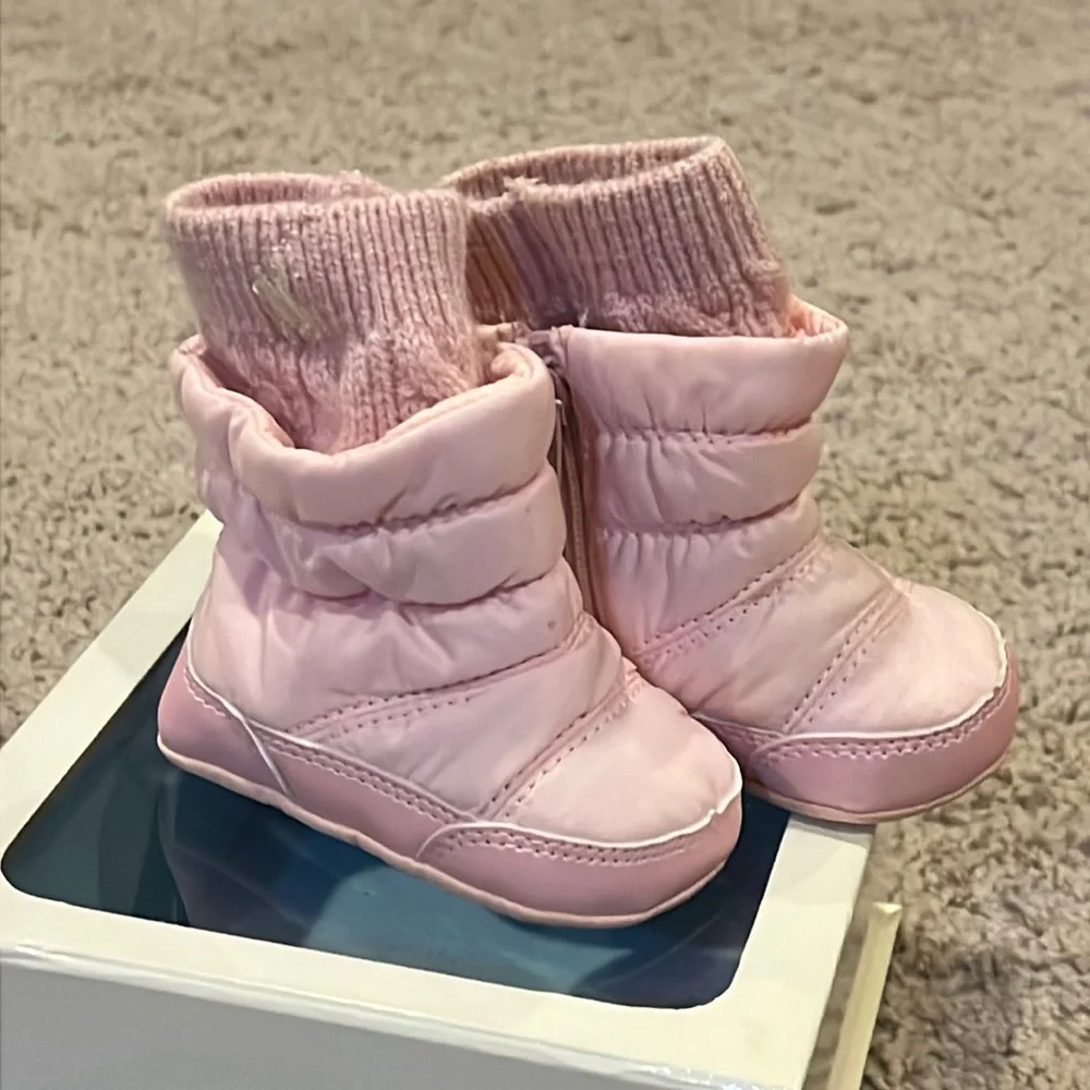 Polo Ralph Lauren Parka pink Puffer Baby Infant Booties Crib Shoes Girls size 1
